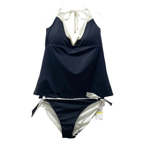 NWT Vince Camuto Halter Takini Black & Cream Two Piece Swimsuit Size Medium NEW - Picture 7 of 15